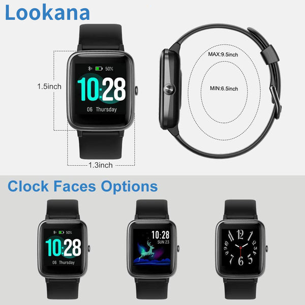 Lookana Smart Watch for Android Phones and iOS Phones Compatible iPhone Samsung, IP68 Swimming Waterproof Smartwatch Fitness Tracker Fitness Watch Heart Rate Monitor Smart Watches for Men Women Black